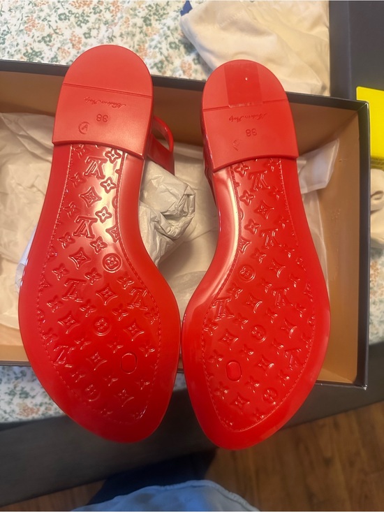 Louis Vuitton Shoes - Louis Vuitton Red Logo-Embossed Sandals